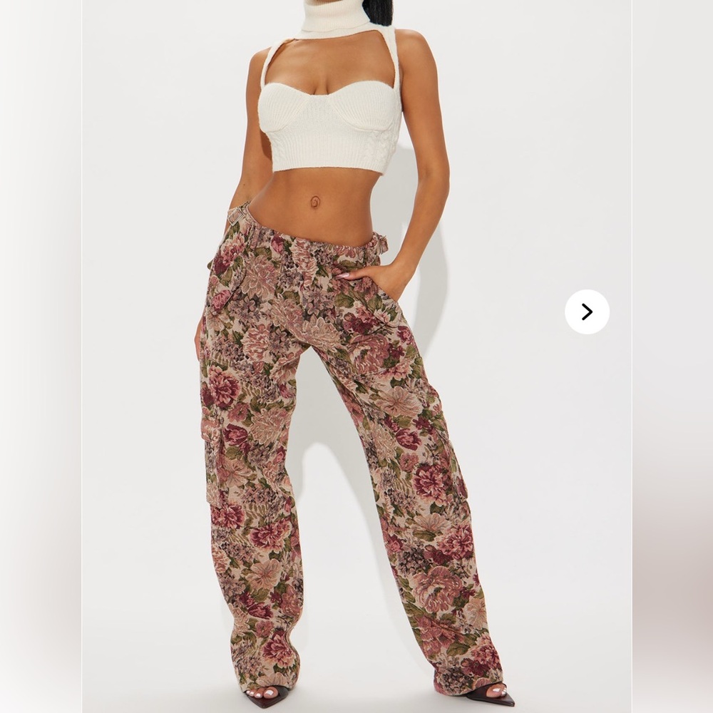 Floral Wide Leg Pants - Pink and Green NWT
